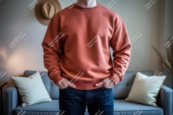 Terracotta crewneck sweatshirt with dark denim jeans Product Image 1