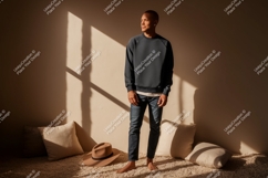 Dark Blue Sweatshirt Man Jeans Hat pillows Product Image 1