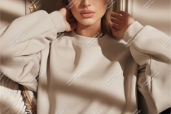 Woman in beige sweatshirt mockup Product Image 1