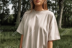Woman in beige tshirt outdoors mockup Product Image 1