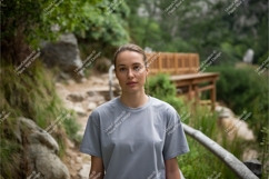 Woman in gray tshirt mockup Product Image 1