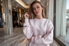 Blonde woman in sweatshirt mockup Product Image 1