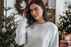 Woman in gray sweatshirt indoors mockup Product Image 1