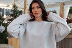 Woman in gray sweatshirt mockup Product Image 1