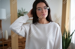 Woman in beige sweatshirt mockup Product Image 1