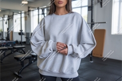 Woman in gray sweatshirt mockup Product Image 1