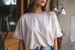 Woman in beige tshirt mockup Product Image 1