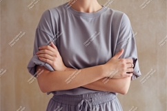 Woman in a grey tshirt mockup Product Image 1