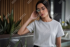 Woman in gray shirt near tree mockup Product Image 1