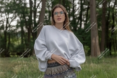 Woman in beige tshirt mockup Product Image 1