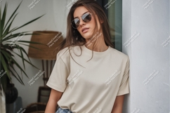 Woman in sunglasses wearing tshirt mockup Product Image 1
