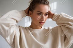 Woman in sweatshirt portrait indoors mockup Product Image 1