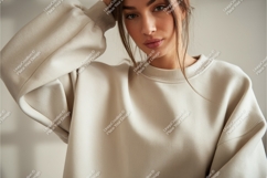 Woman in sweatshirt looking down mockup Product Image 1