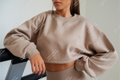 Woman in beige crop top mockup Product Image 1