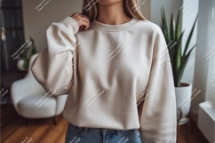 Woman in beige sweatshirt mockup Product Image 1