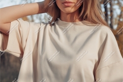 Woman in beige tshirt mockup Product Image 1