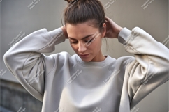 Woman wears a gray sweatshirt mockup Product Image 1