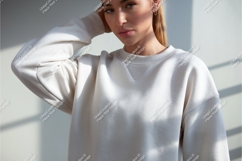 Woman wears a white sweatshirt mockup Product Image 1