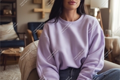 Woman in lavender sweatshirt mockup Product Image 1