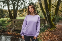 Woman in lavender sweatshirt mockup Product Image 1