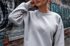 Woman in grey sweatshirt mockup Product Image 1