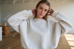 Woman in white sweatshirt mockup Product Image 1