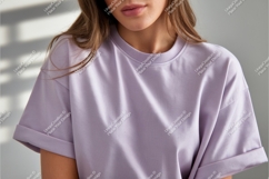 Woman in lilac tshirt mockup Product Image 1