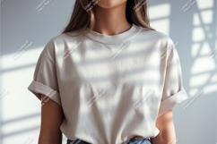 Woman wears a casual tshirt mockup Product Image 1