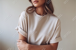 Woman poses in a casual tshirt mockup Product Image 1