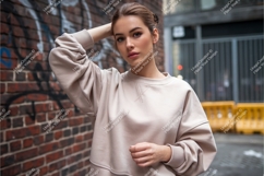 Female model poses in sweatshirt mockup Product Image 1
