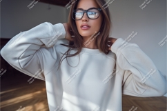 Woman in sweater with glasses mockup Product Image 1