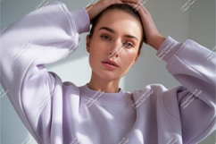 Woman in purple sweatshirt mockup Product Image 1