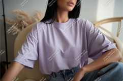 Woman in lilac shirt sitting mockup Product Image 1