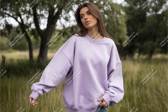 Woman in a lavender sweatshirt mockup Product Image 1