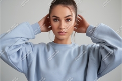 Woman in a blue sweatshirt mockup Product Image 1