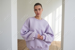 Woman in lavender sweatshirt mockup Product Image 1