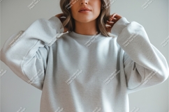 Woman in grey sweatshirt mockup Product Image 1