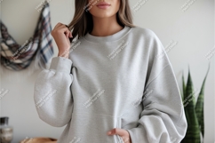 Woman in gray sweatshirt mockup Product Image 1