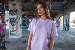 Woman in purple tshirt mockup Product Image 1