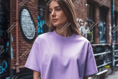 Woman in purple tshirt mockup Product Image 1