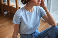 Woman in blue tshirt and jeans mockup Product Image 1