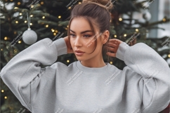 Woman in gray sweatshirt poses mockup Product Image 1