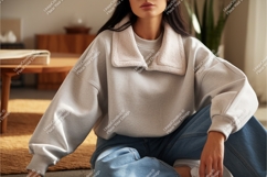 Woman in sweatshirt and jeans mockup Product Image 1