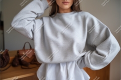 Woman in gray sweatshirt mockup Product Image 1