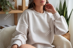 Woman in beige sweatshirt mockup Product Image 1