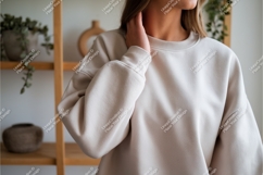 Woman in beige sweatshirt mockup Product Image 1