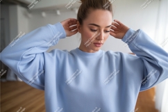Woman in blue sweatshirt mockup Product Image 1