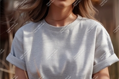 Woman in gray tshirt mockup Product Image 1