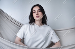 Woman in white tshirt in studio mockup Product Image 1