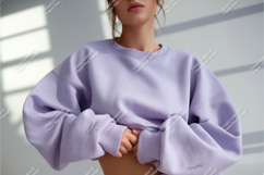 Woman in purple sweatshirt mockup Product Image 1